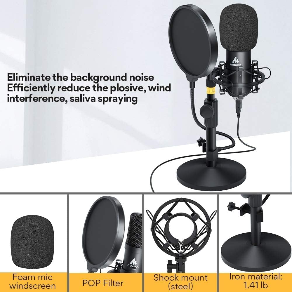 USB Microphone Kit 192KHZ/24BIT with Aluminum Organizer Storage Case MAONO PC Condenser Podcast Streaming Cardioid Mic Plug & Play for Computer