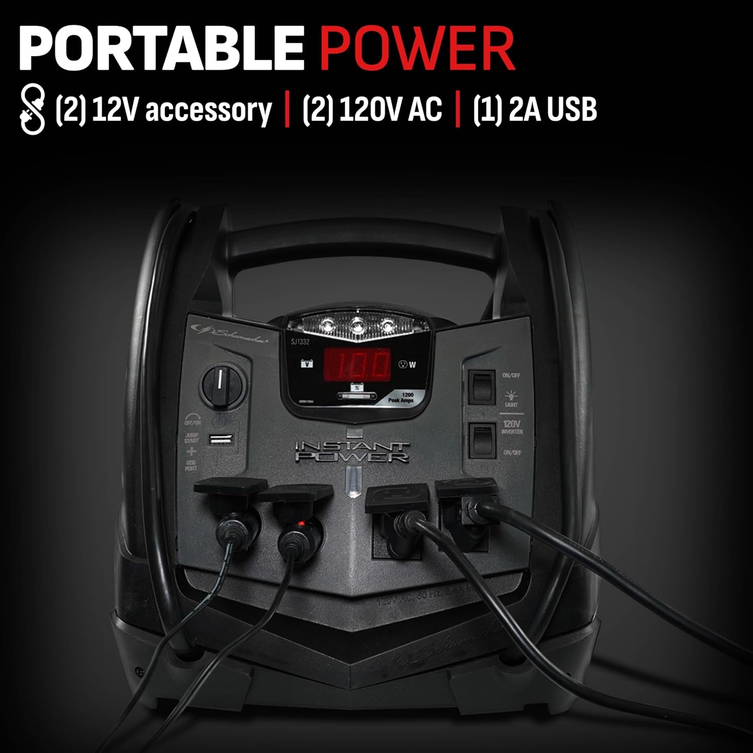 Schumacher Electric SJ1332 6-in-1 Portable Power Station and Jump Starter with 150-PSI Air Compressor and 200 Continuous/400 Peak Watt Power Inverter