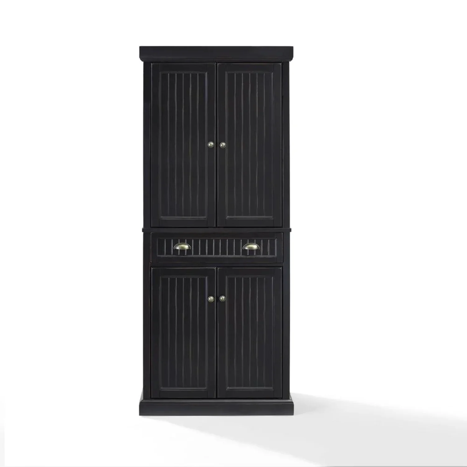 Crosley Furniture Seaside 4 Door Wood Coastal Pantry in Distressed Black