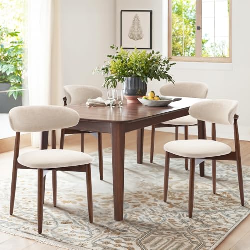 COLAMY Wooden Dining Chairs Set of 4, Modern Fabric Upholstered Dining Room Chair, Farmhouse Kitchen Chairs with Foot Pegs, Green
