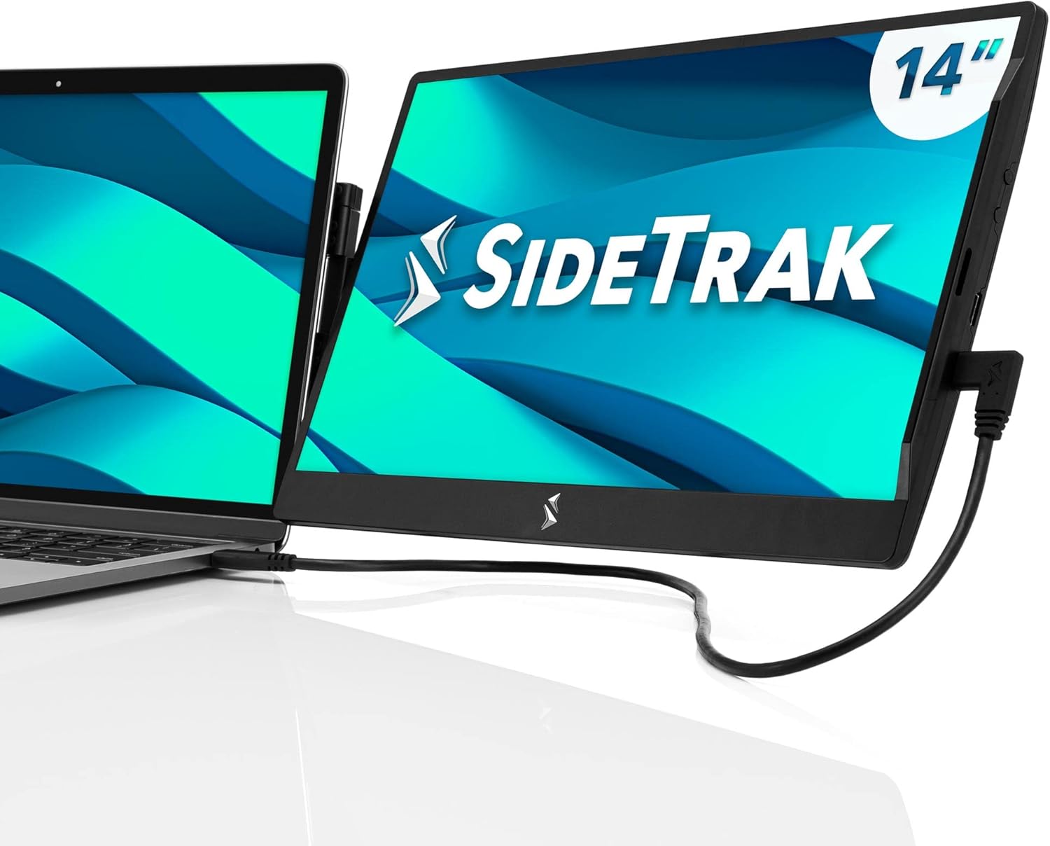 SideTrak Swivel 14" Attachable Portable Monitor Extender, FHD TFT Laptop Dual Screen with Kickstand + Unique Swivel Hinge, Compatible with Mac, PC