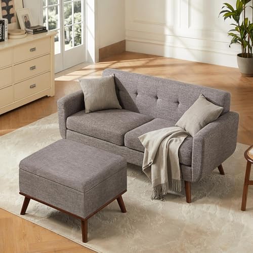 Tbfit L Shaped Couch Sofa, 80" W Mid-Century Modern Sectional Couches, 3 Seater Sofas with Wide Chaise Lounge & Two Pillows
