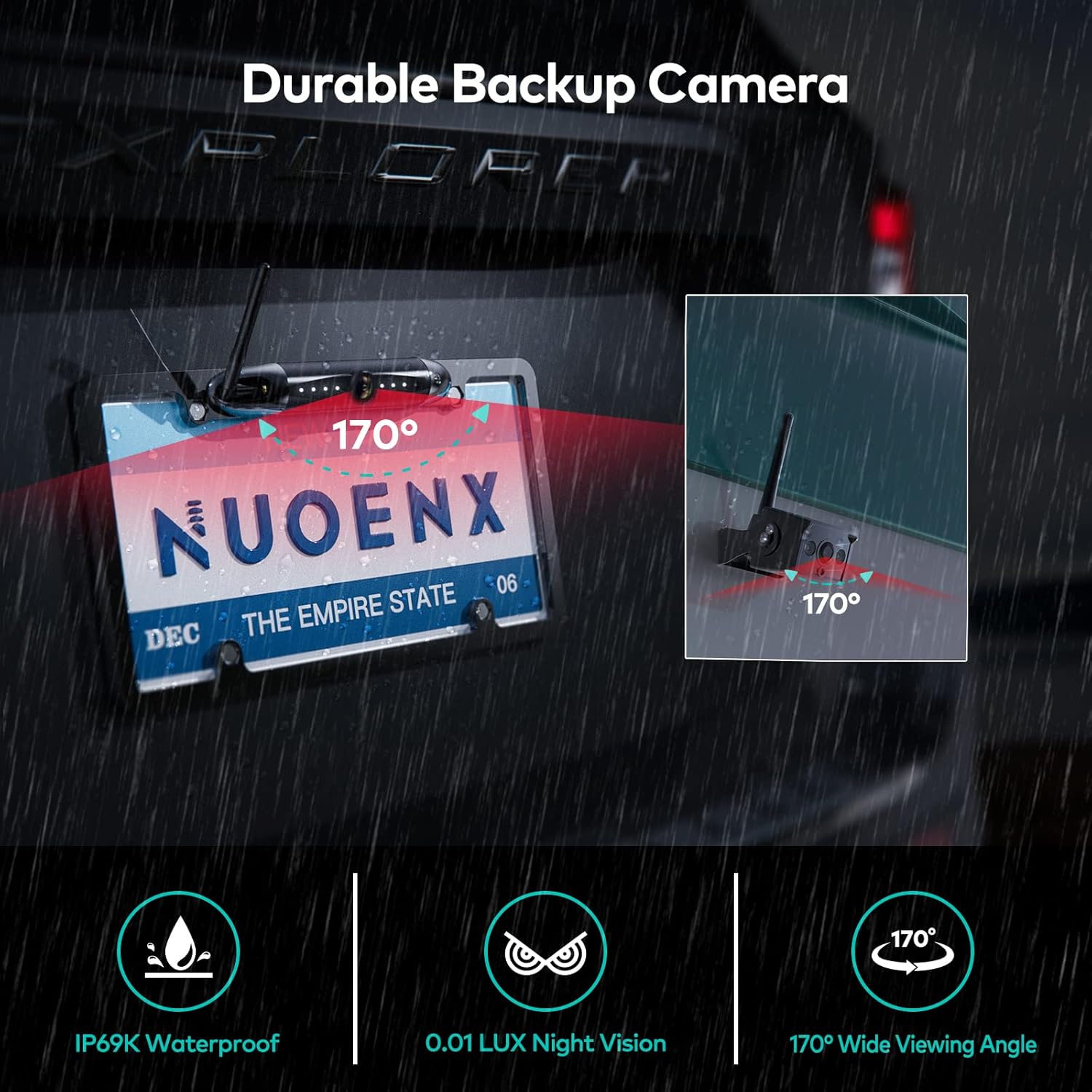 Nuoenx Wireless Backup Camera for RV, Split Screen 5 Inch HD Monitor W/ Wireless License Plate Backup Camera & Wireless Rear View Camera