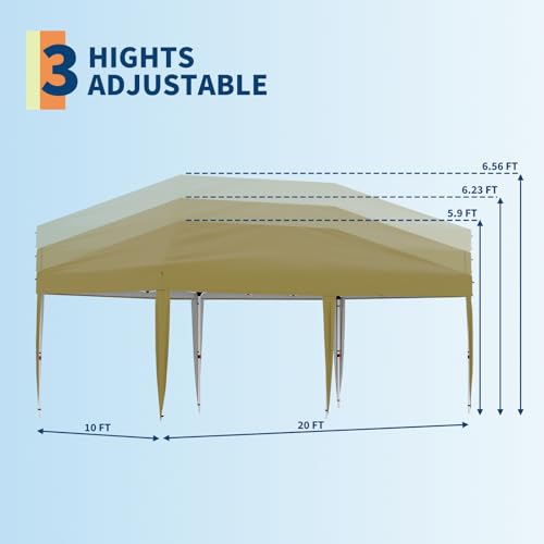 10x20 Pop Up Canopy - Easy Up Camping Tent with One Roller Bag, 3 Adjustable Height, 4 Weight Bags for Deck, Garden, Sports, Beach, Party - White