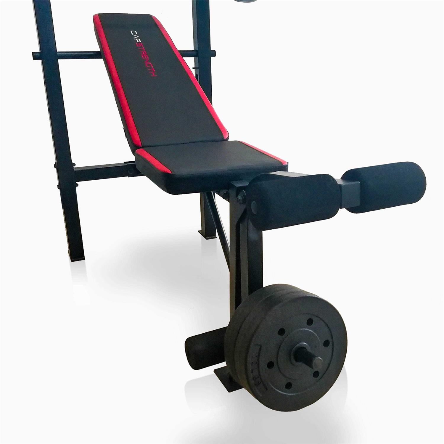 CAP Strength Adjustable Standard Combo Weight Bench with Rack and Leg Extension and 90 lb. Vinyl Weight Set - Sports Supplies Online Store