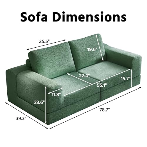 Cloud Modular Sectional Sofa, DIY Combination Modular Couch for Living Room, Unique Knitted Fabric Love Seat Couches with 2 Pillows
