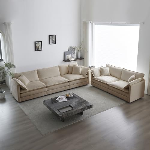 2 Piece Chenille Cloud Couches Set, Modern Loveseat and 3 Seater Sofa Set Living Room Furniture Set for Apartment Office