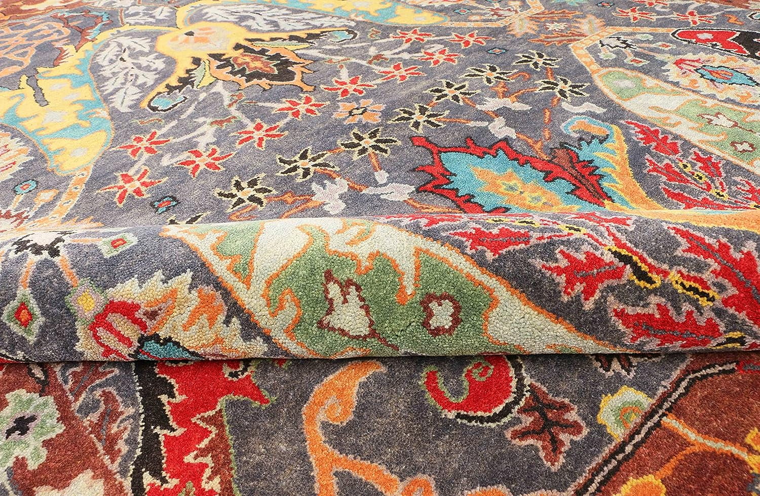 New Morris Ikat Multi Grey Handmade Tufted Parsian Style 100% Woolen Rugs & Carpet