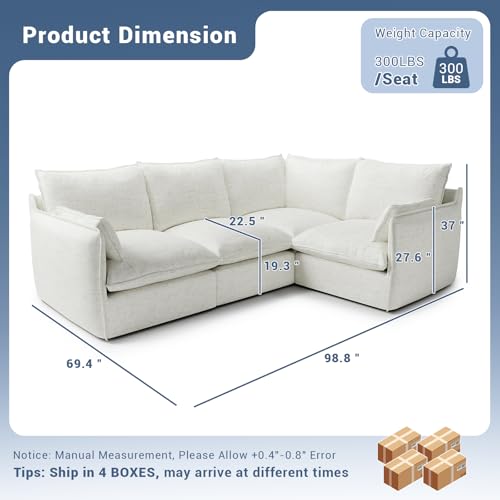 Cloud Modular Sectional Sofa, Waterproof Down Filled Sectional Sofas, High Backrest V Shaped 5 Seater Sectional Couches for Living Room