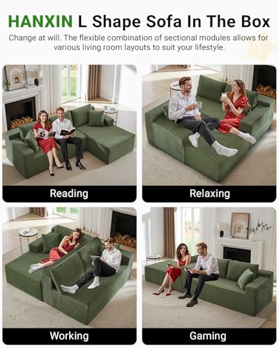 105 Inch Cloud Sectional Couch,Modern Modular Sectional Sofa with Deep Seat,Corduroy Boneless Couches with L-Shape Chaise for Living Room Bedroom