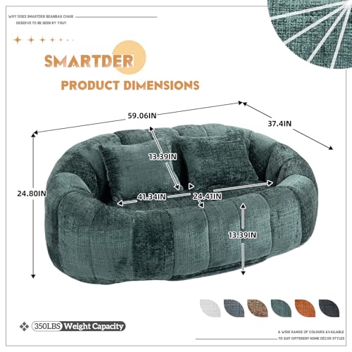 Giant Bean Bag Chair Couch with Foam Filler, Oversized Bean Bag Sofa for Adults,Teens, Comfy Floor Loveseat with 2 Pillows