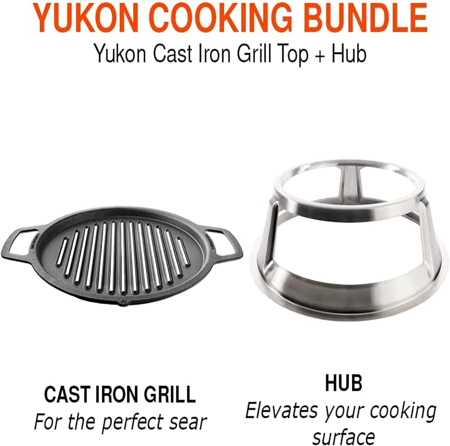 Solo Stove Yukon 27 Grill Top and Hub, Cast Iron Cooktop with Stainless steel Hub for 8”Elevation, Addition for Yukon Fire Pit, Weight: 21.5lbs