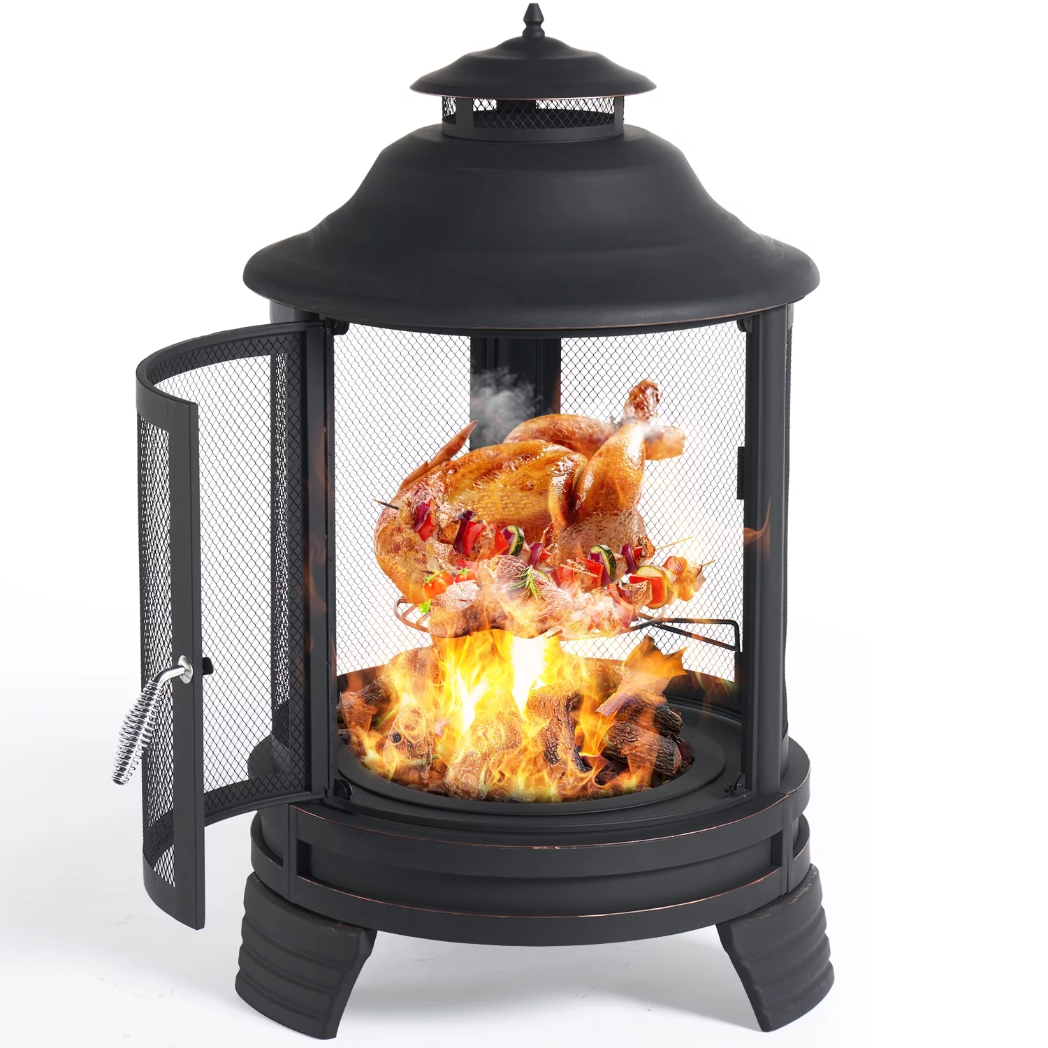 BaPiPro Fire Pit for Outside, 2 in 1 Fire Pit with Removable Grill, Outside Wood Burning Fire Pit for Patio, Backyard,Black Pagoda