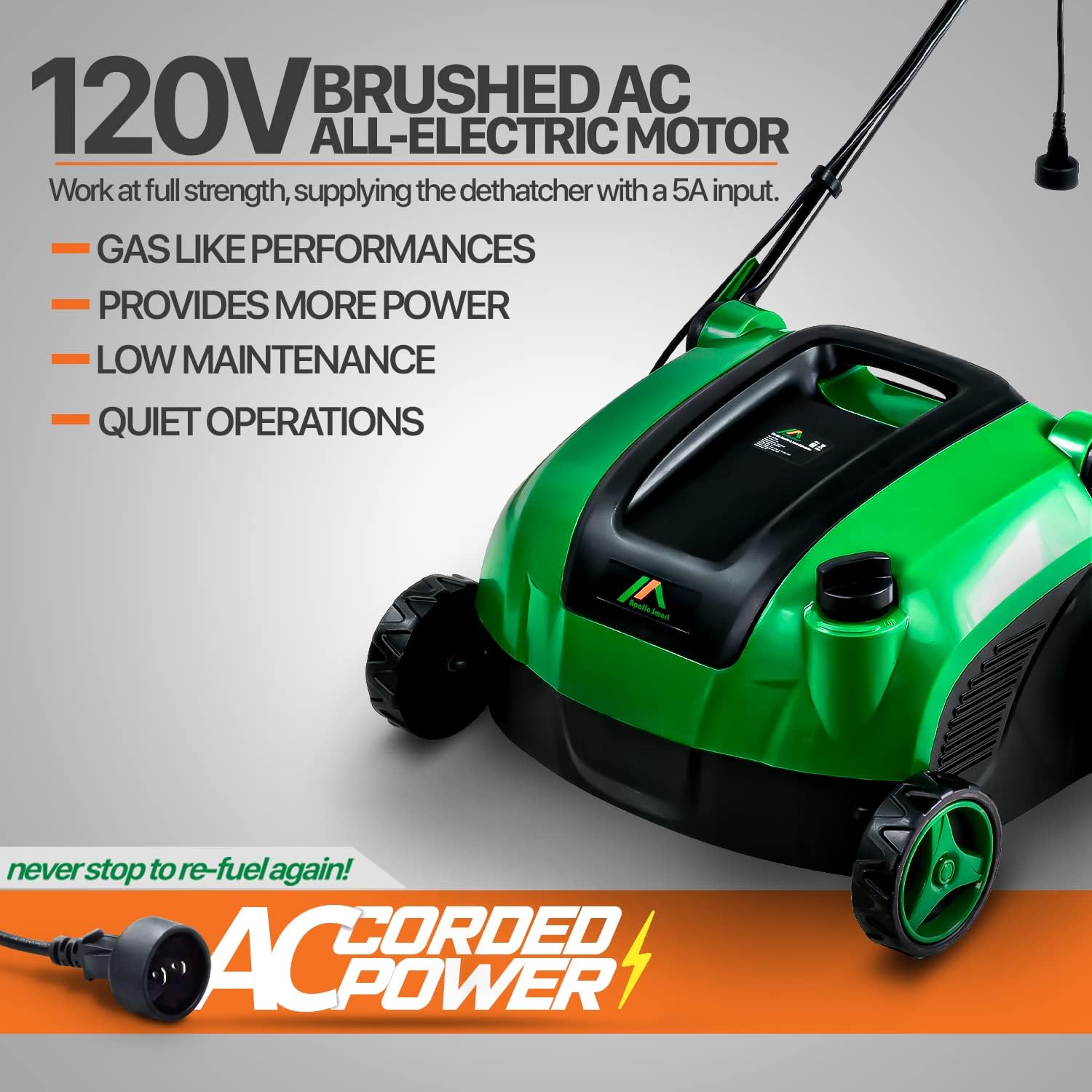 ApolloSmart 2 in 1 Walk Behind Scarifier, Lawn Dethatcher Raker Corded Electric 120V 12-Amp 15-Inch Rake Path with Collection Bag for Yard, Lawn