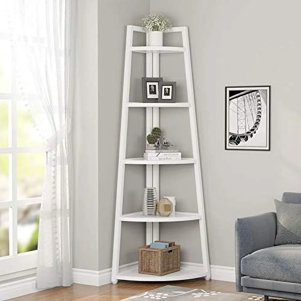 TJCGDTY 70 inch Tall Corner   5 Tier Corner Bookshelf Bookcase Modern Corner Ladder  Plant Stand for Living Room  Kitchen  Home Office (Gold)