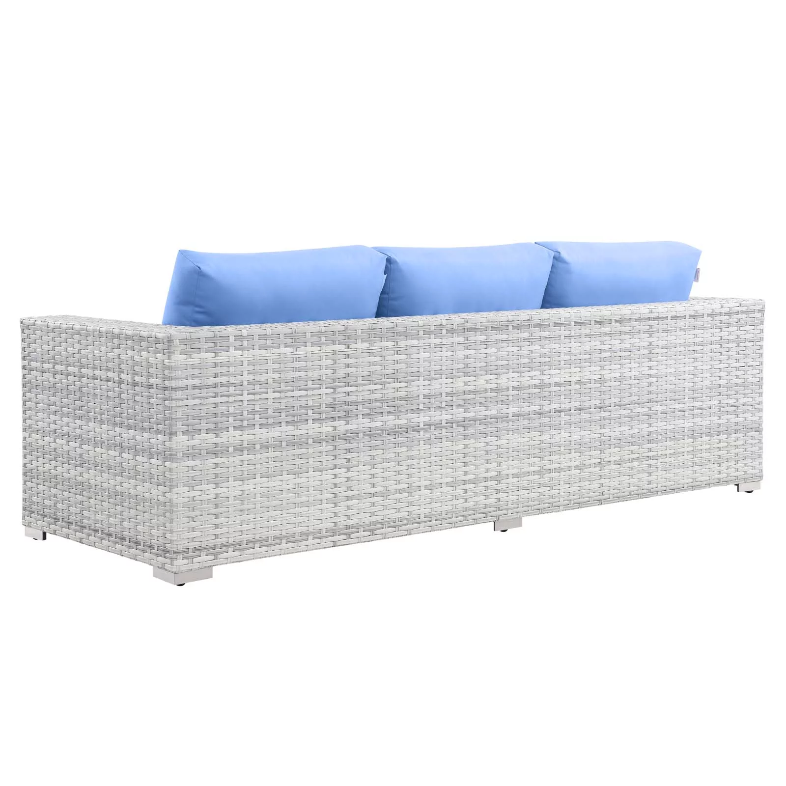 Lounge Sofa, Rattan, Wicker, Light Grey Gray Light Blue, Modern Contemporary Urban Design