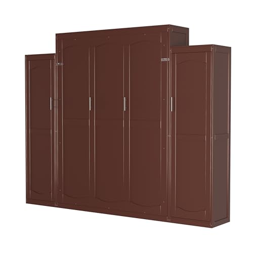 Harper & Bright Designs Full Size Murphy Bed, Wood Full Wall Bed with Two Closets and Storage Shelf