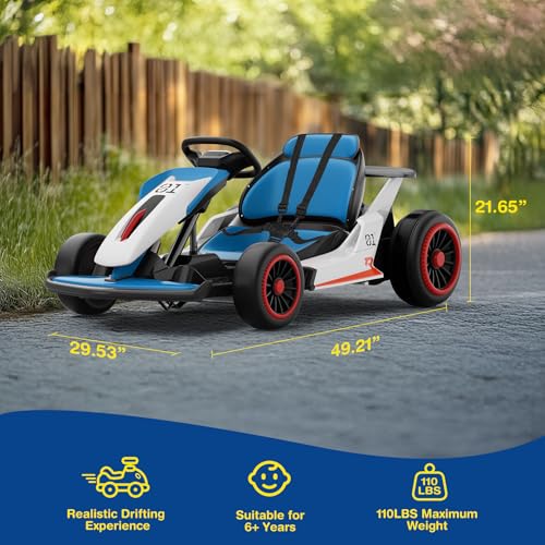 Planet X8 24V Electric Go Kart, 2x150W Drift Kart for Big Kids, 5-Point Safety Belt with Soft Start, Up to 8 MPH Racing Speed, 7AH Large Battery