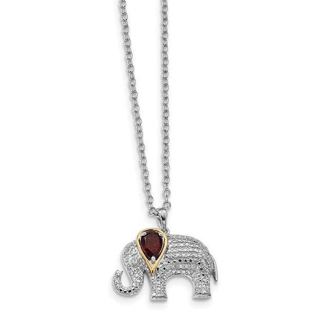 1 mm x 17 in. Sterling Silver & 14K Garnet & Diamond Elephant Necklace
