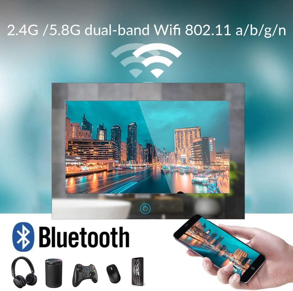 Haocrown 21.5 inch Bathroom TV Touchscreen IP66 Waterproof Smart Mirror TV for Bathroom with Android 11.0 System & 500 High-Brightness Built-in