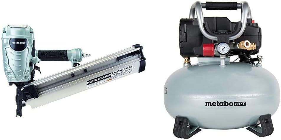 Metabo HPT Framing Nailer, The Pro Preferred Brand of Pneumatic Nailers, 21° Magazine, Accepts 2-Inch to 3-1/2-Inch Framing Nails (NR90AES1)