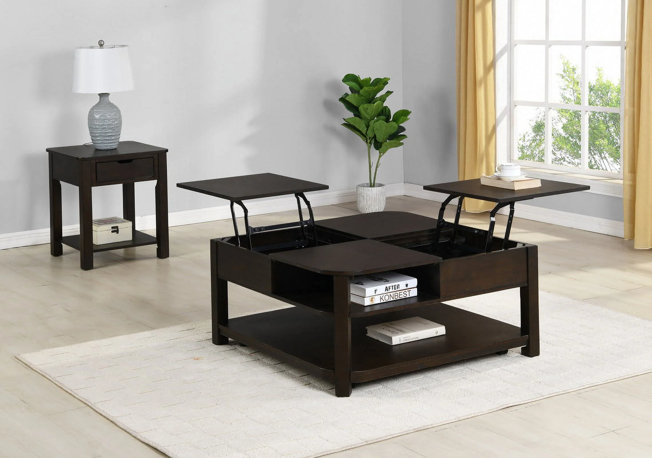 Versatile Coffee Table - Hidden Storage & Lift-Up Tabletops