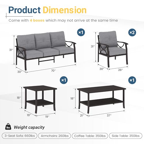 Wisteria Lane 5-Piece Outdoor Patio Furniture Set, Outdoor Metal Sectional Furniture with Cushions