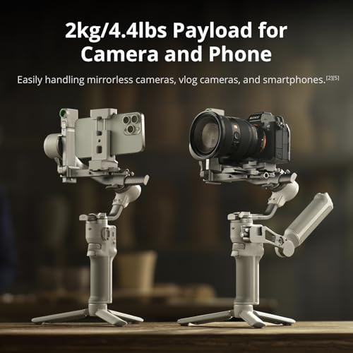 DJI RS 4 Mini, Gimbal Stabilizer for Cameras Canon/Sony/Panasonic/Nikon/Fujifilm, Auto Axis Locks, 2kg/4.4lbs Payload, Intelligent Tracking