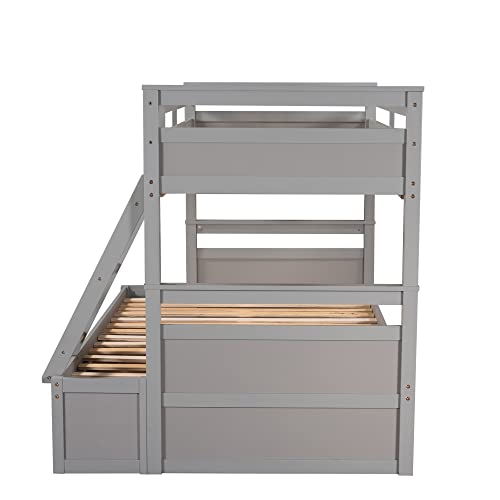 Ball & Cast Twin-Over-Twin Bunk Bed with Twin-Size Trundle and 3 Storage Stairs,Wood Bunkbed w/Full-Length Guardrails,Slat Support