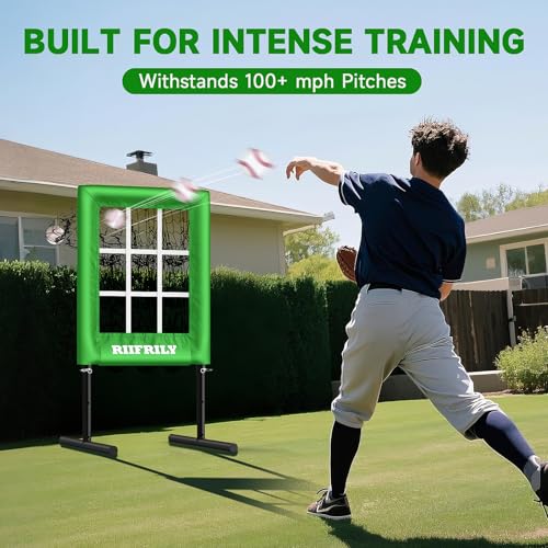 Heavy-Duty 9 Hole Baseball Pitching Net with Pitching Target Pockets, Regulation Size Strike Zone