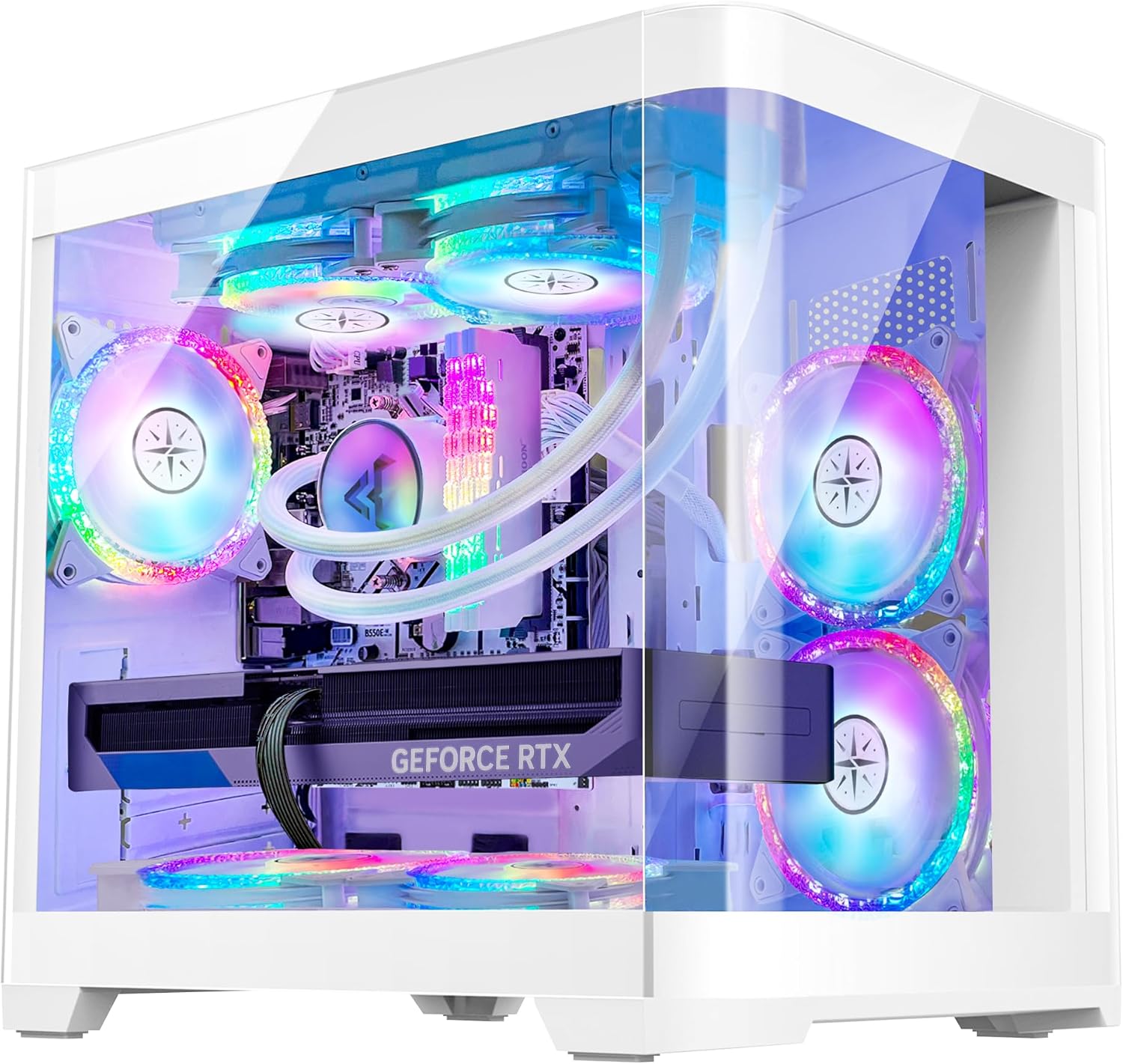 Poseidon White Gaming PC Desktop - AMD Ryzen 7 5700X 8-Core 3.4GHz - RX 6500 XT 4GB- 1TB M.2 SSD - 32GB DDR4 3200MHz RAM