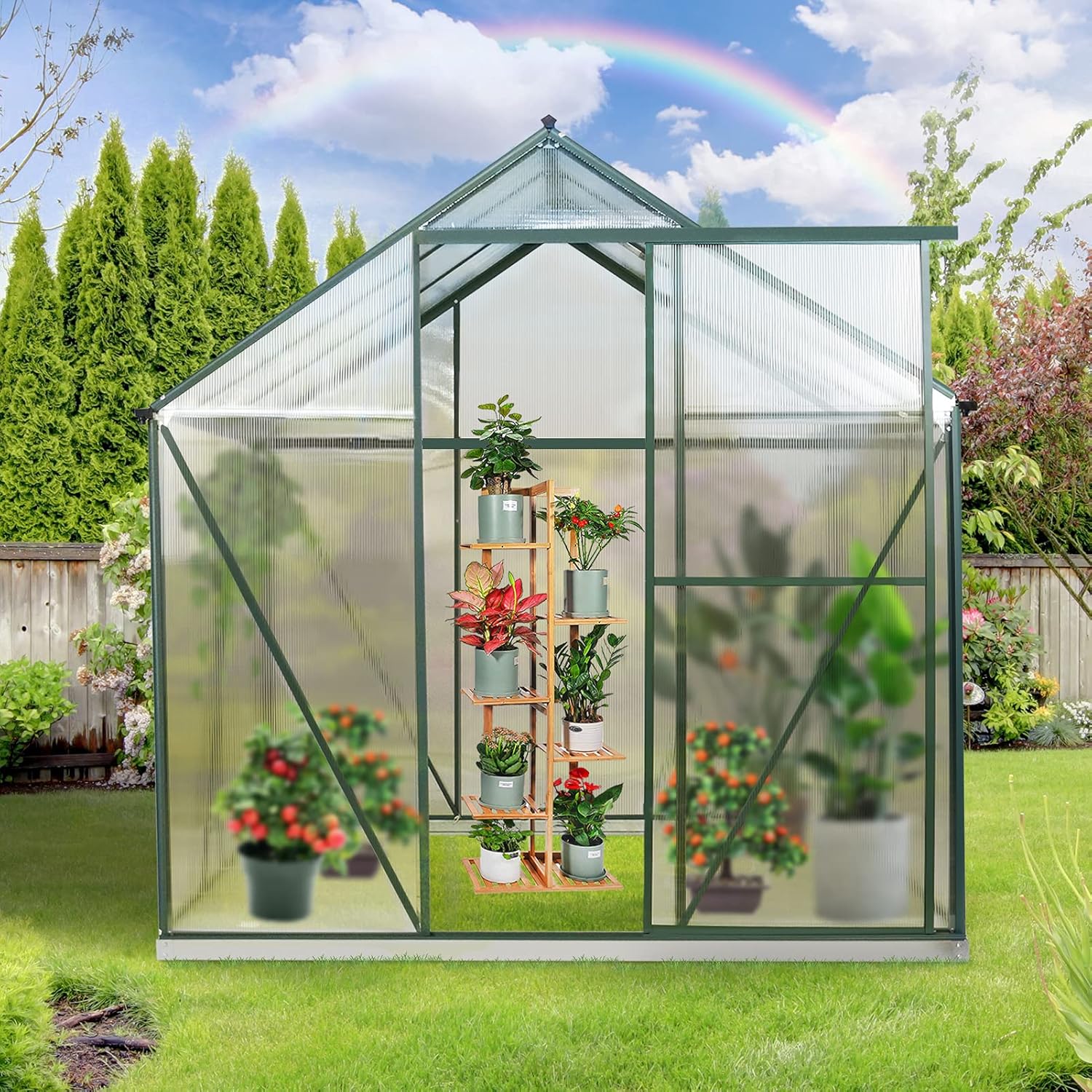 2021 Upgraded 6'x8' Hobby Greenhouse, Polycarbonate Aluminum Green House w/ Window for Winter,Heavy Duty Greenhouses Kit for Outdoor Use