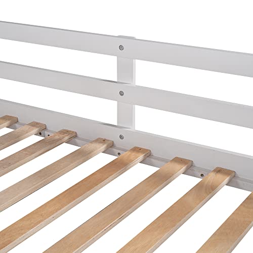 Ball & Cast Twin-Over-Twin Bunk Bed with Twin-Size Trundle and 3 Storage Stairs,Wood Bunkbed w/Full-Length Guardrails,Slat Support