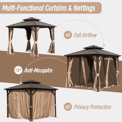 Domi 10' x 10' Hardtop Gazebo Outdoor Metal Gazebo with Galvanized Steel Double Roof Canopy, Curtains and Netting for Patio, Backyard, Deck