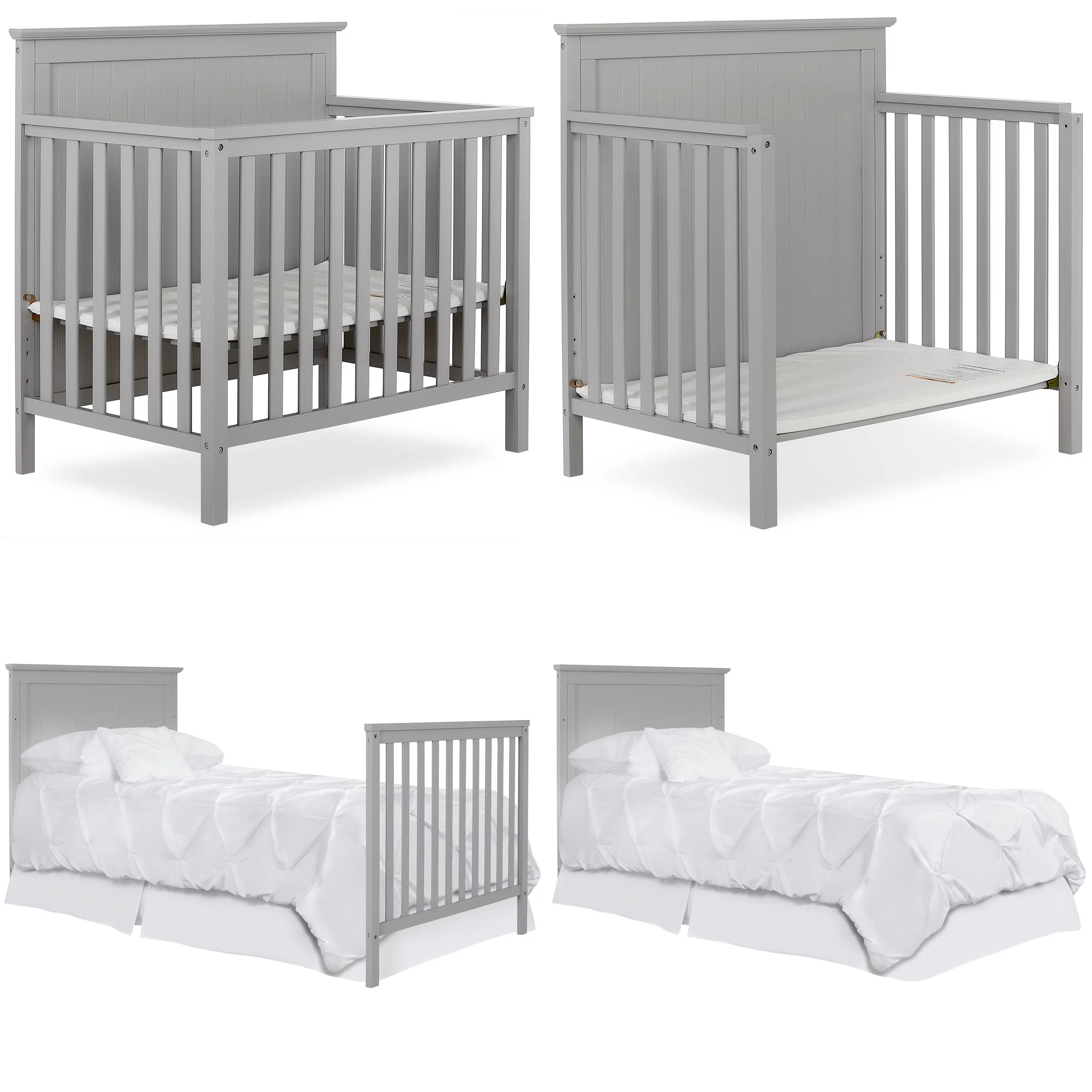 Dream On Me Ava 4-in-1 Convertible Mini Crib, Pebble Grey