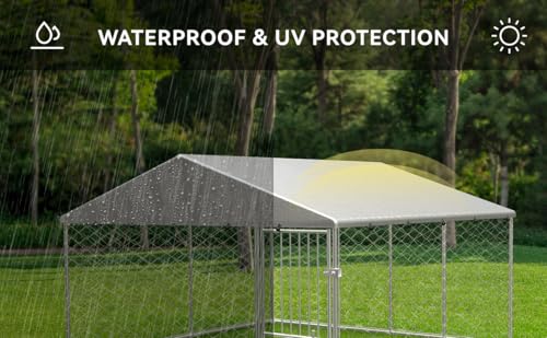 Large Outdoor Dog Kennel, Heavy Duty Galvanized Steel Dog Enclosure, Chicken Coop with Waterproof UV-Resistant Cover