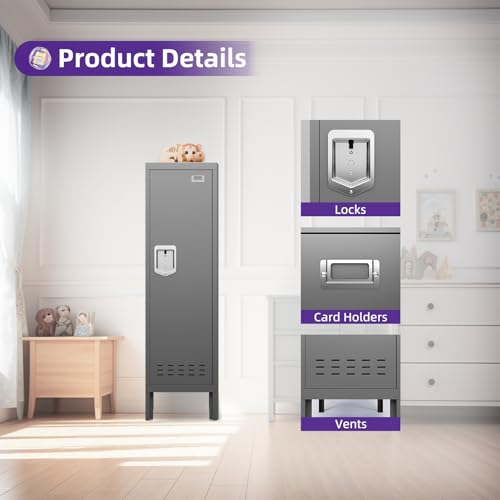 Metal Cabinet Home Office Storage,Lockers,Lockable Employees Metal Locker with Door,54" Height Steel Locker,Lockable Steel Locker for Gym,School,Home