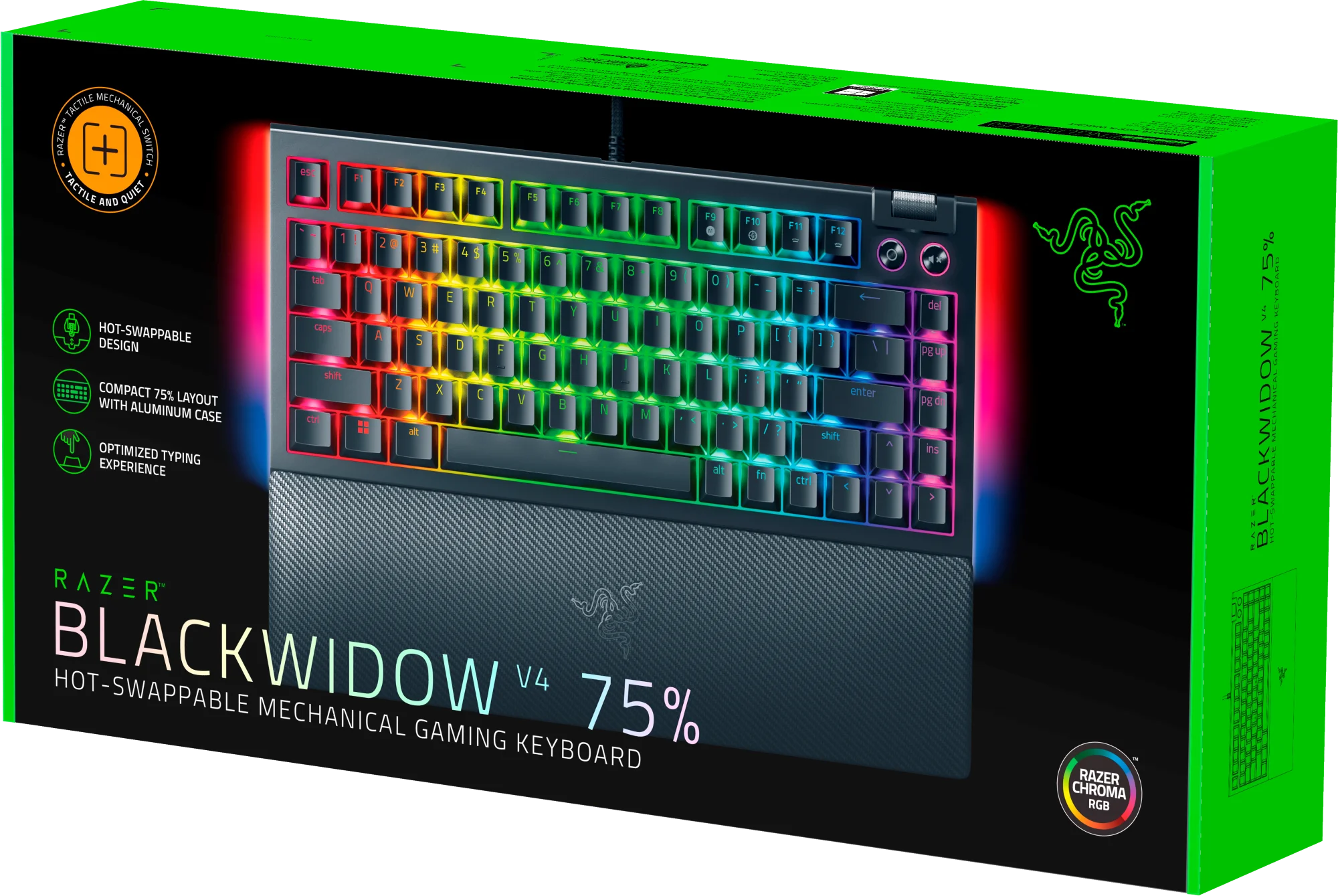 Razer BlackWidow V4 75% Hot-Swappable Mechanical Gaming Keyboard, RGB Chroma, Black - Radiant Selections