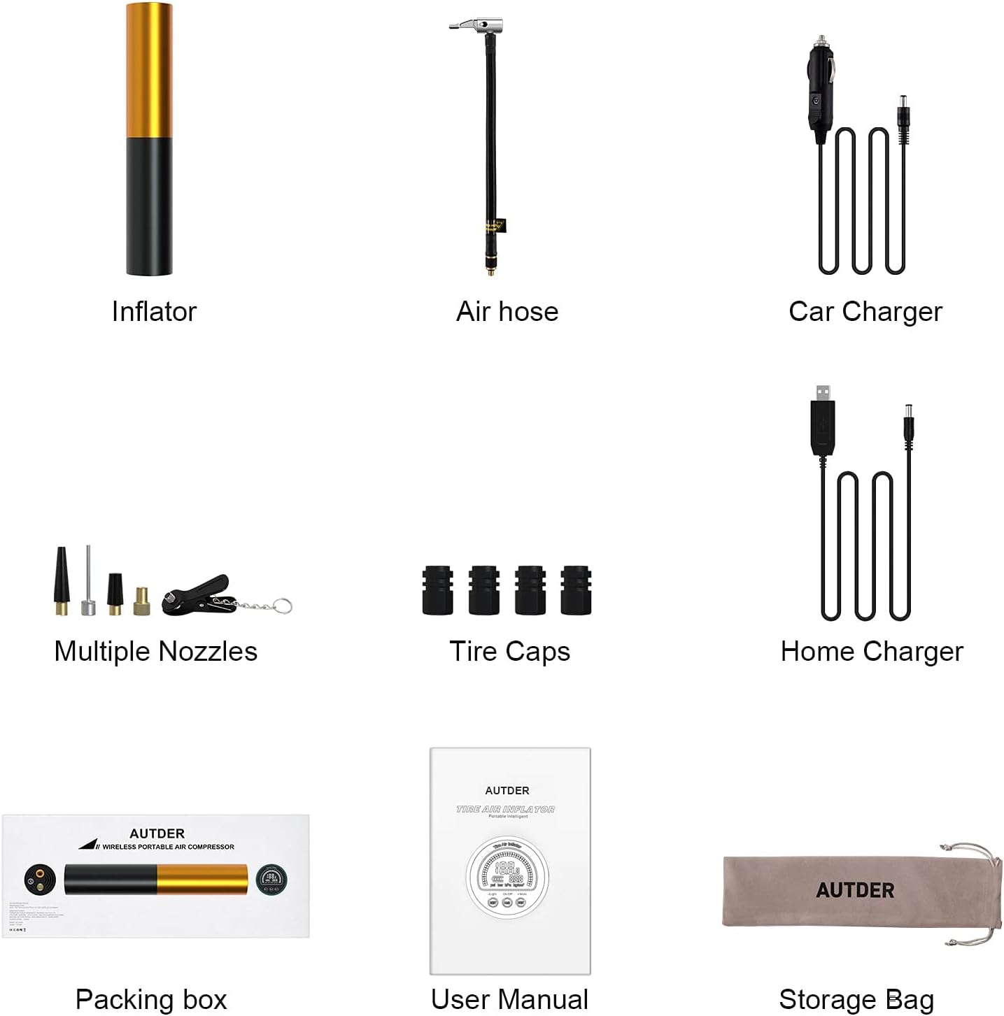 AUTDER Bike Tire Pump - 3000mAh Portable Air Pump with Digital Pressure Gauge and Auto-Off Function, 140PSI Wireless Rechargeable Air Compressor