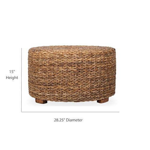 East at Main Abella Round Woven Rattan Coffee Table, Coastal Boho Coffee Table with Natural Finish