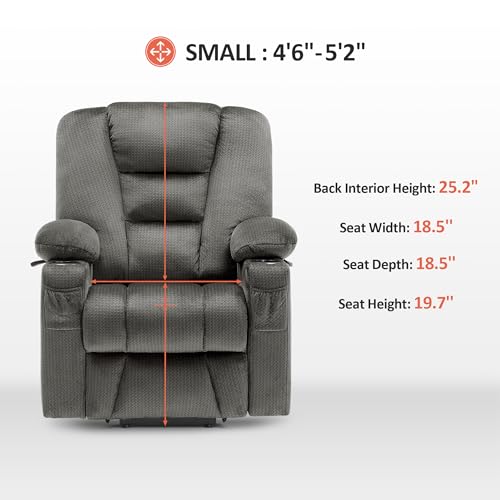 MCombo Small Power Lift Recliner Chair with Massage and Heat for Petite People, Cup Holders, USB Ports, Side Pockets, Fabric 7569 (Small-Regular