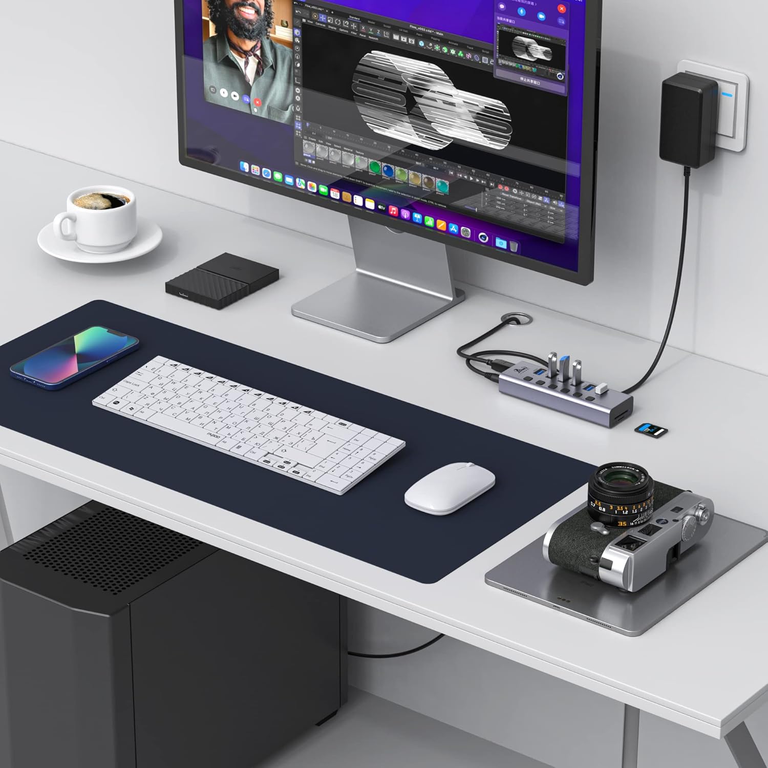 Universal 8-Port Powered USB 3.0/USB C Hub, Aluminum USB Splitter with 6 USB 3.0 Data Ports, SD/TF Card Readers, On/Off Power Switches, AC Adapter