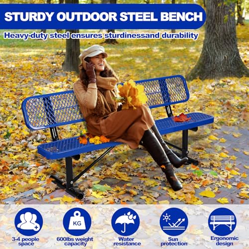 8FT Heavy Duty Park Bench with Back Portable Frame, Outdoor Metal Park Bench with Backrest, Steel Mesh Outdoor Bench for Garden, Lawn, Patio, Porch