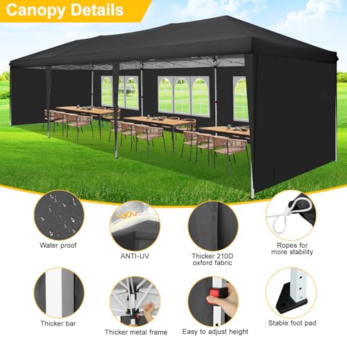 COBIZI Canopy 10x20 Pop Up Canopy Tent with 6 Sidewalls Party Tents for Parties Weddings Backyard Waterproof Canopy Outdoor Commercial Canopy Event