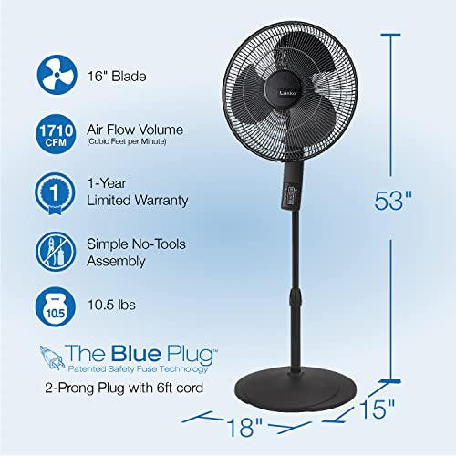 Lasko Oscillating Adjustable Pedestal Stand Fan with Timer, Thermostat and Remote for Indoor, Bedroom, Living Room, Home Office & College Dorm Use