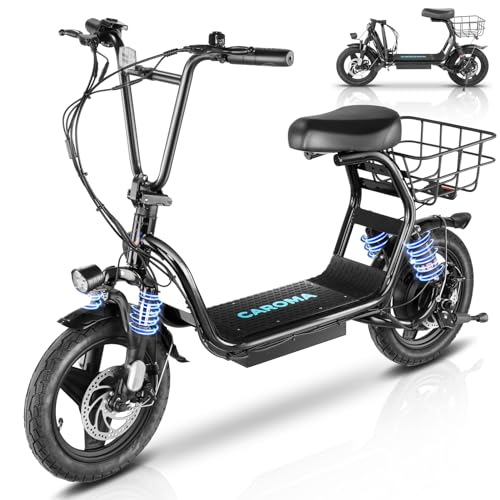 Caroma 500W/800W/1200W Electric Scooter with Seat, 14" Fat Tire Electric Scooter Adults, Max 15/25/30Miles Ranges, Top Speed 20mph