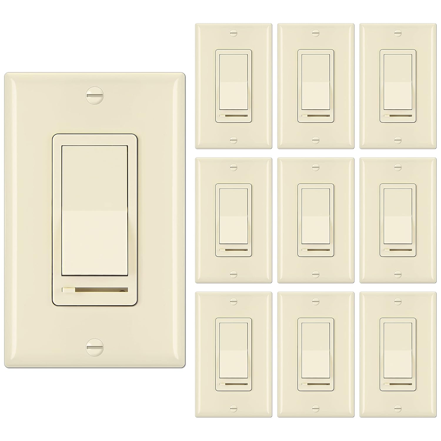 [10 Pack] BESTTEN Dimmer Light Switch, Single-Pole or 3-Way, 120V, Compatible with Dimmable LED, CFL, Incandescent and Halogen Bulbs