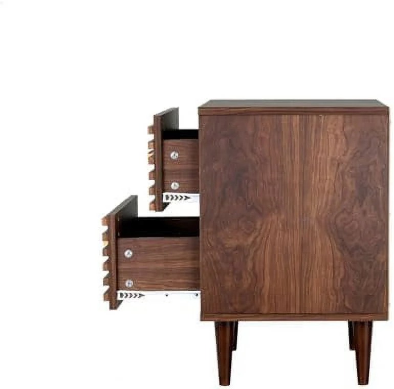Night Stand Mid-Century Modern Bedside Table with 2  Drawers and Solid Wood Legs  Vintage Nightstand Wood Side Table Sofa End Table Accent Table