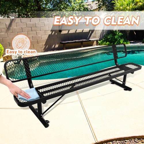 8FT Heavy Duty Park Bench with Back Portable Frame, Outdoor Metal Park Bench with Backrest, Steel Mesh Outdoor Bench for Garden, Lawn, Patio, Porch