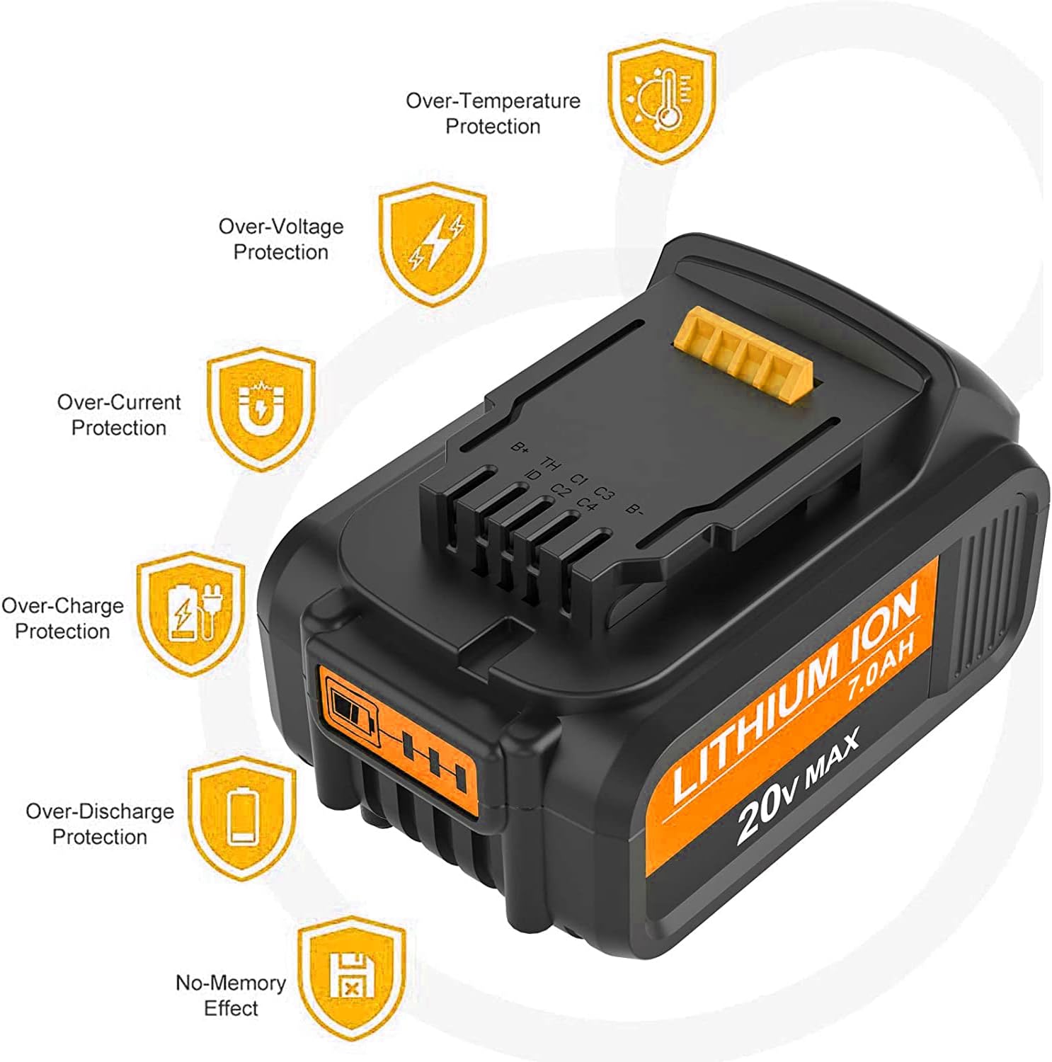2 Packs Amsbat 7.0Ah DCB207 Battery Compatible with Dewalt 20V Battery Max Lithium DCB200 DCB201 DCB203 DCB204 DCB205 DCB206 Pack of 2